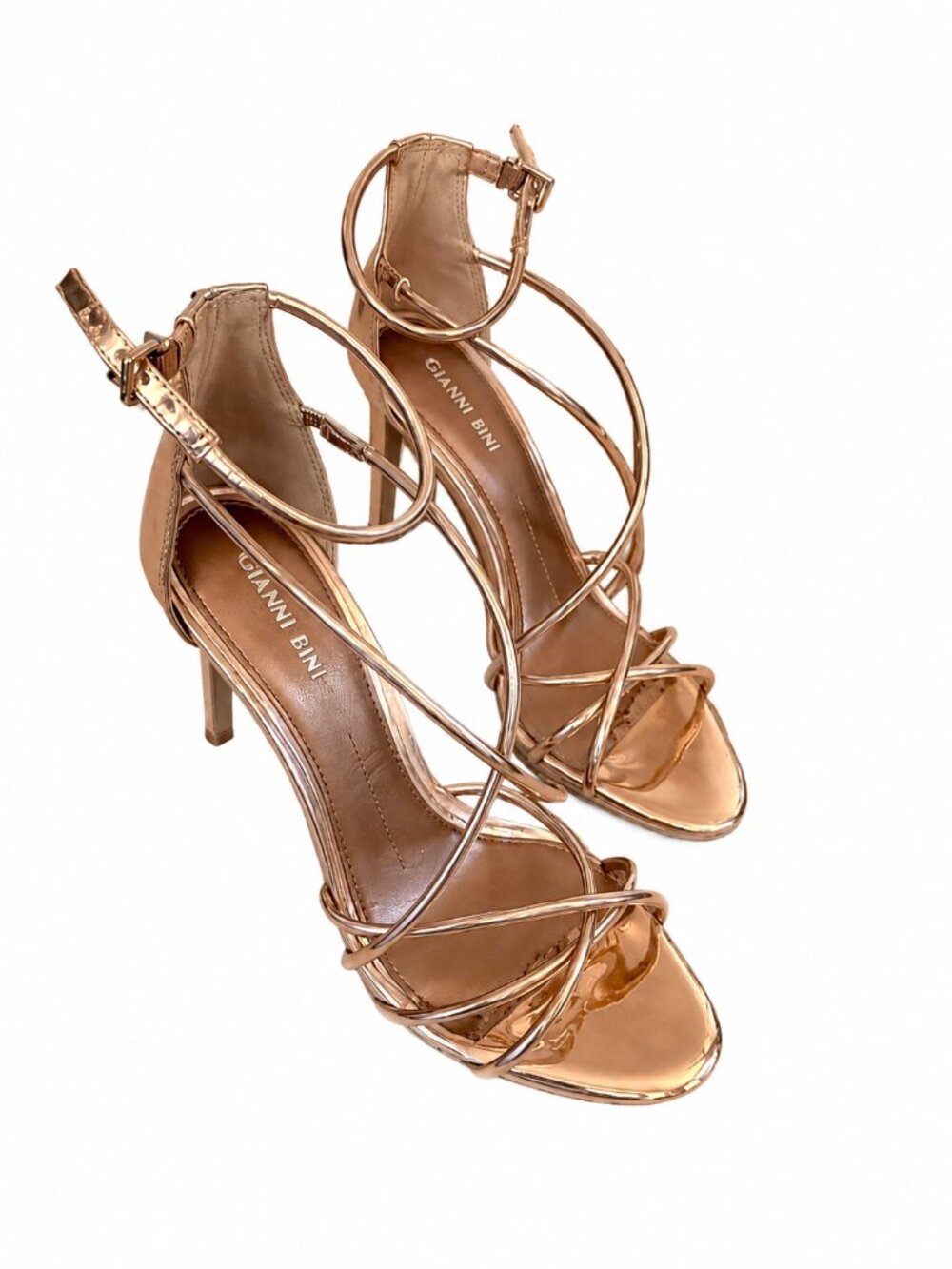 Gianni Bini Rose Gold Metallic Strappy Stiletto Heels Size 8